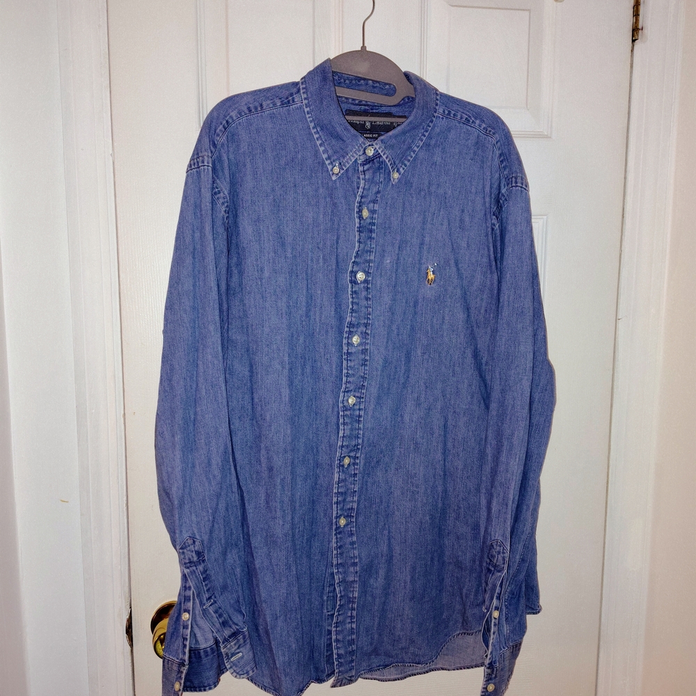Ralph Lauren Casual Blue Button Down Shirt Vintage 1990s